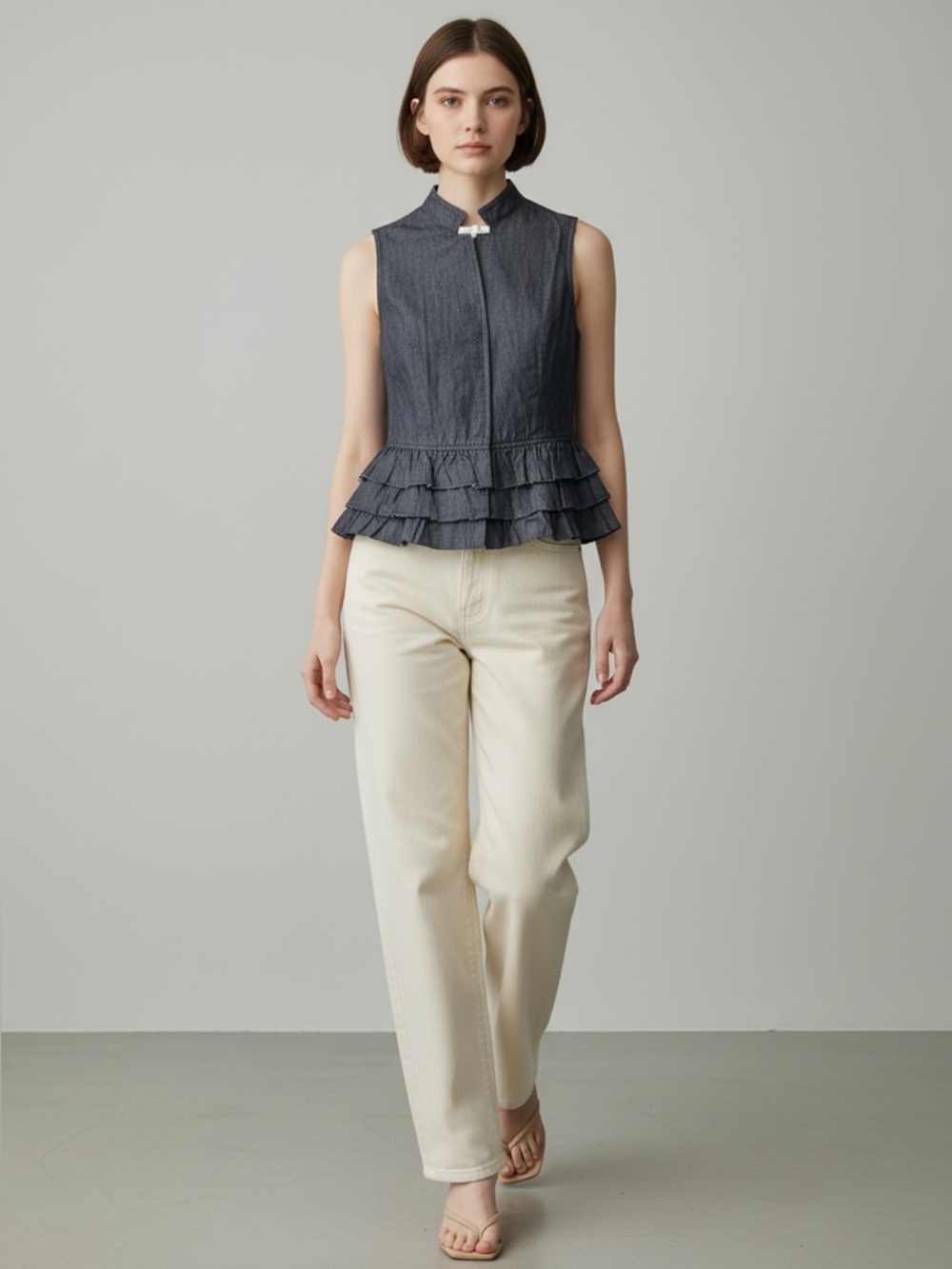 Banana Republic Vest Tailored Ruffle Italian Cotton Sleeveless Blue Size 6 NWT